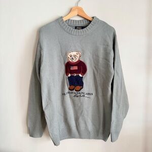 Polo by Ralph Lauren Gray Crewneck Sweater with Bear Motif